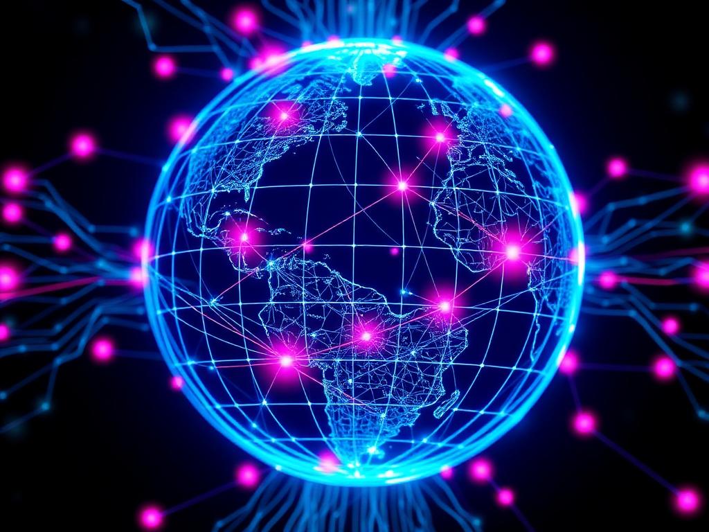 Glowing connected world globe